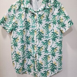 SHEIN Green Palm Print Casual Shirt